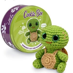 Cookie Box Crochet Kit for Beginners-Gift Set-Turtle Hugo Amigurumi Plushie-NEW
